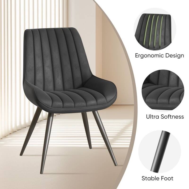 Set of 2 Dining Chairs with Black Metal Legs