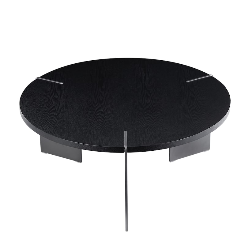 Round Coffee Table Modern Center Table with Oak Decorative Countertops and Frame, for Living Room and Office