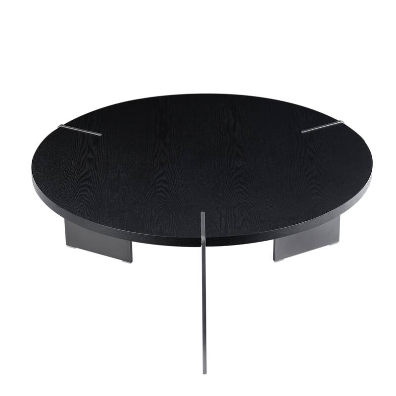 Round Wooden Coffee Table with 3 Black Metel Feet
