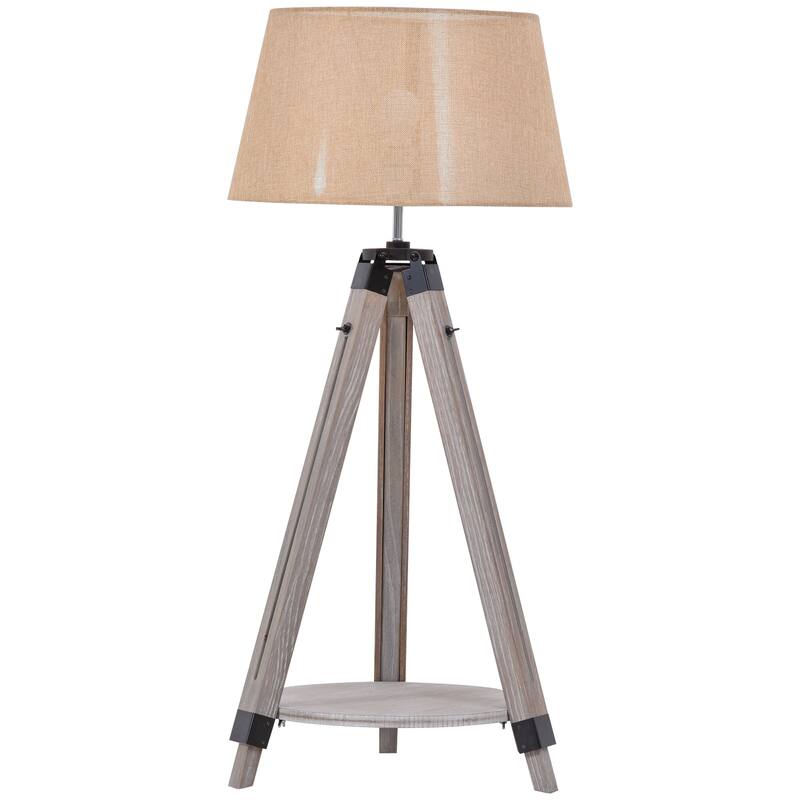 HOMCOM Multifunctional Floor Lamp with Shelf Height Adjustable Standing Lamp Contemporary 2-in-1 Cloth Lampshade E26 Lamp Holder