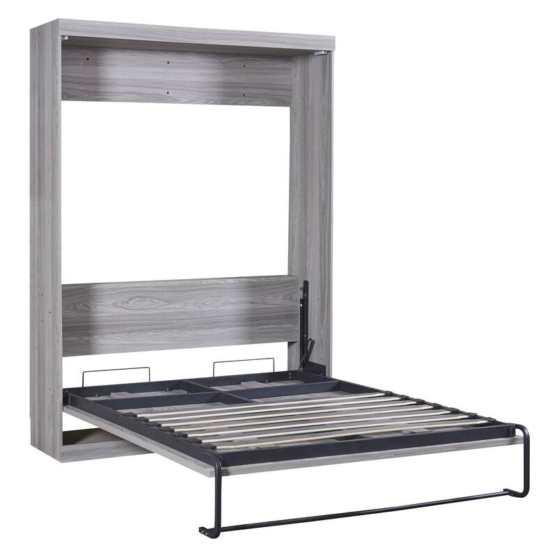 Grey Full Size Murphy Bed with Foldable Cabinet and Concealed Legs - MDF & Metal