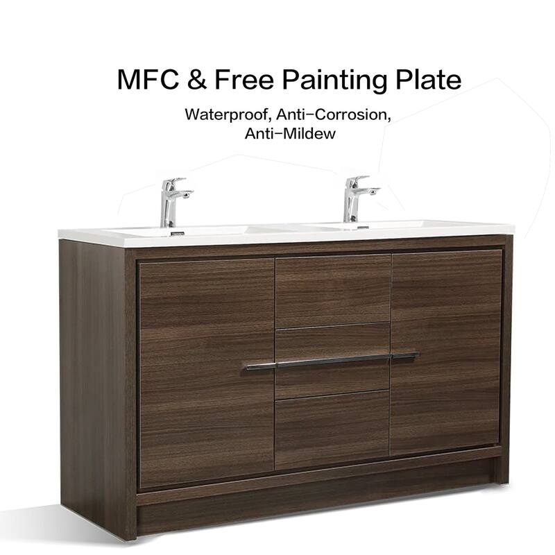 Freestanding Bathroom Vanity Set in Grey Oak with Integrated Solid Surface Sink