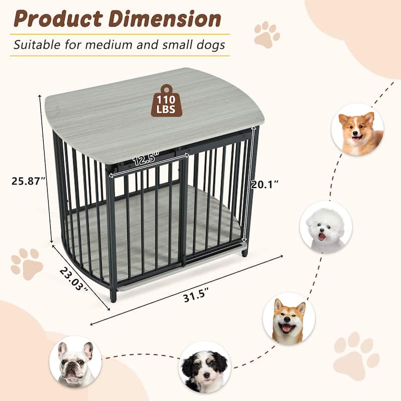 31.5" Furniture Style Dog Crate, Modern Dog Crate End Table with Double-Doors
