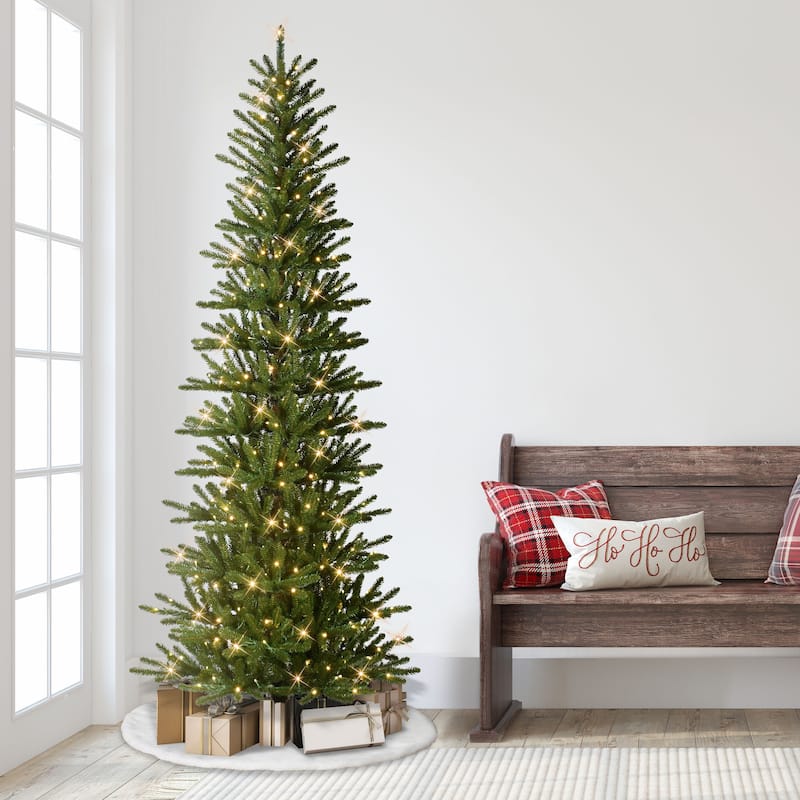 Puleo International 7.5' Pre-Lit Artificial Slim Mountain View Spruce Tree