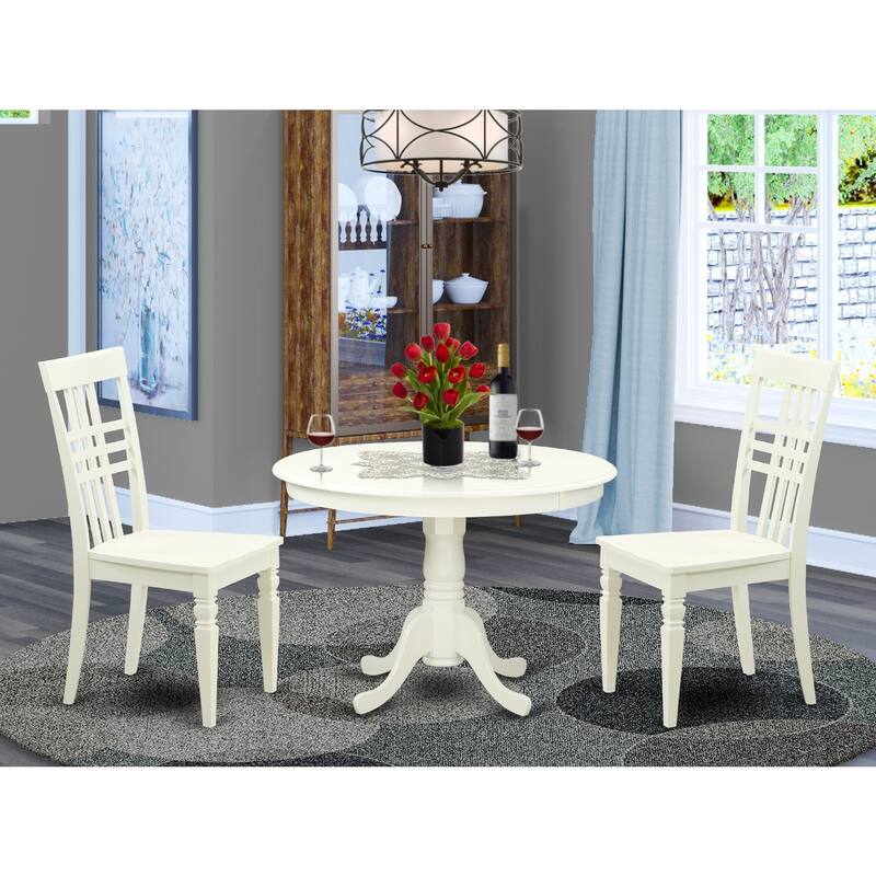 HomeStock 3-Piece Round Linen White Finish Solid Wood Top Dining Table with 2 Chairs