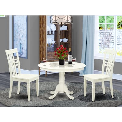 HomeStock 3-Piece Round Linen White Finish Solid Wood Top Dining Table with 2 Chairs
