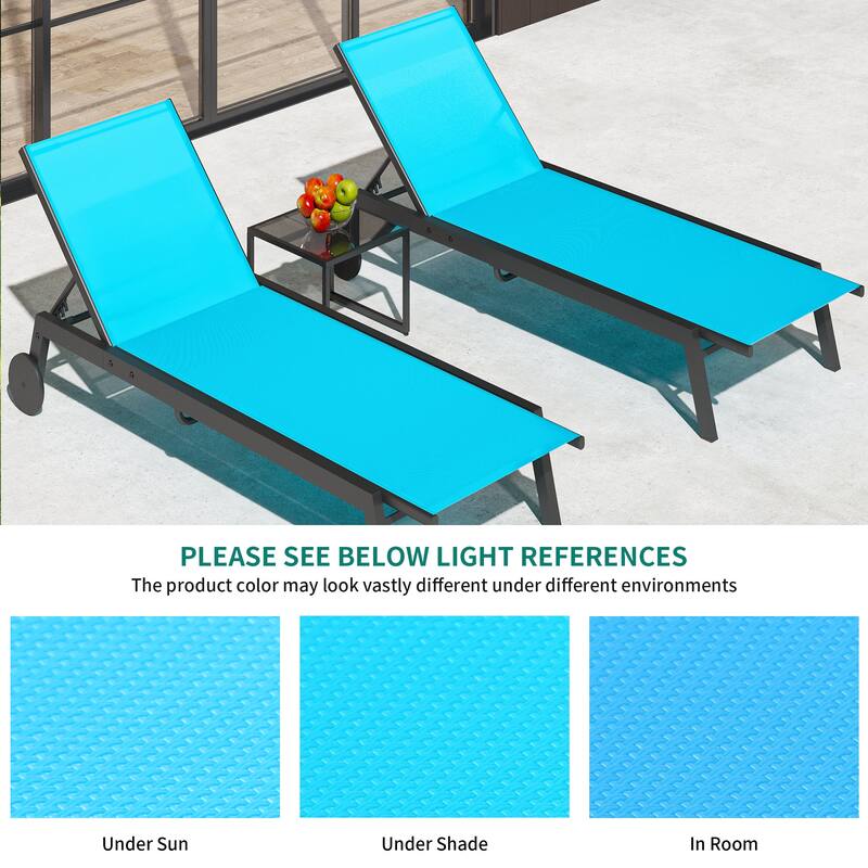 Outdoor Metal Chaise Lounge - Set of 2 with Table - N/A