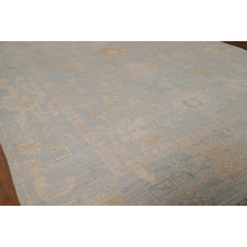 Vegetable Dye Oushak Turkish Rug Handmade Oriental Wool Carpet - 5'0"x 6'11" - 5'0"x 6'11" - Blue