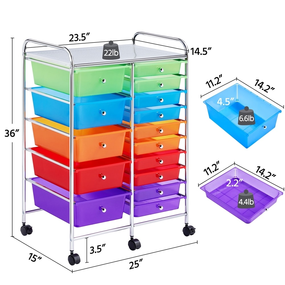 Yaheetech 15-Drawer Metal Frame Rolling Storage Cart Bin - Picture 13 of 20