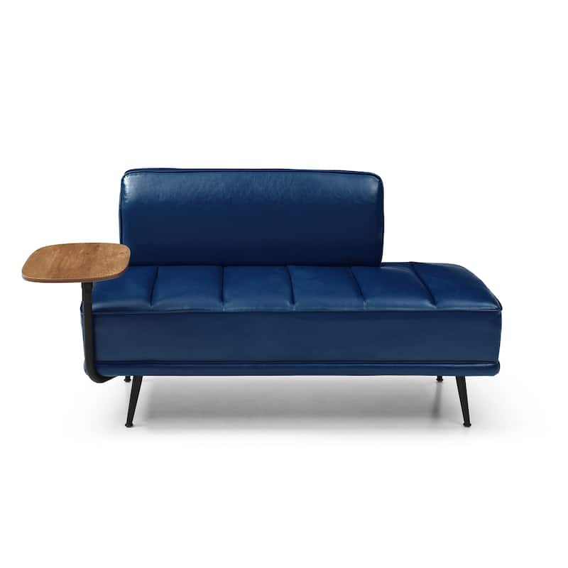 55 Inch Wide PU Sofa Bench with 360-degree Swivel Side Table and Metal Legs