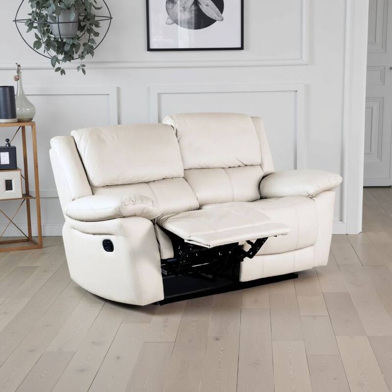 Larus Manual Loveseat, Off-White Leather Match, Pillow Top Arms, 60 Inch