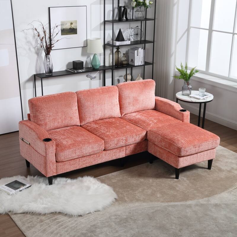 Convertible Sectional Sofa Couch, L-Shape Cozy Sofa Couch Set 4 Seat Sofa Sectional with Storage Ottoman for Living Room