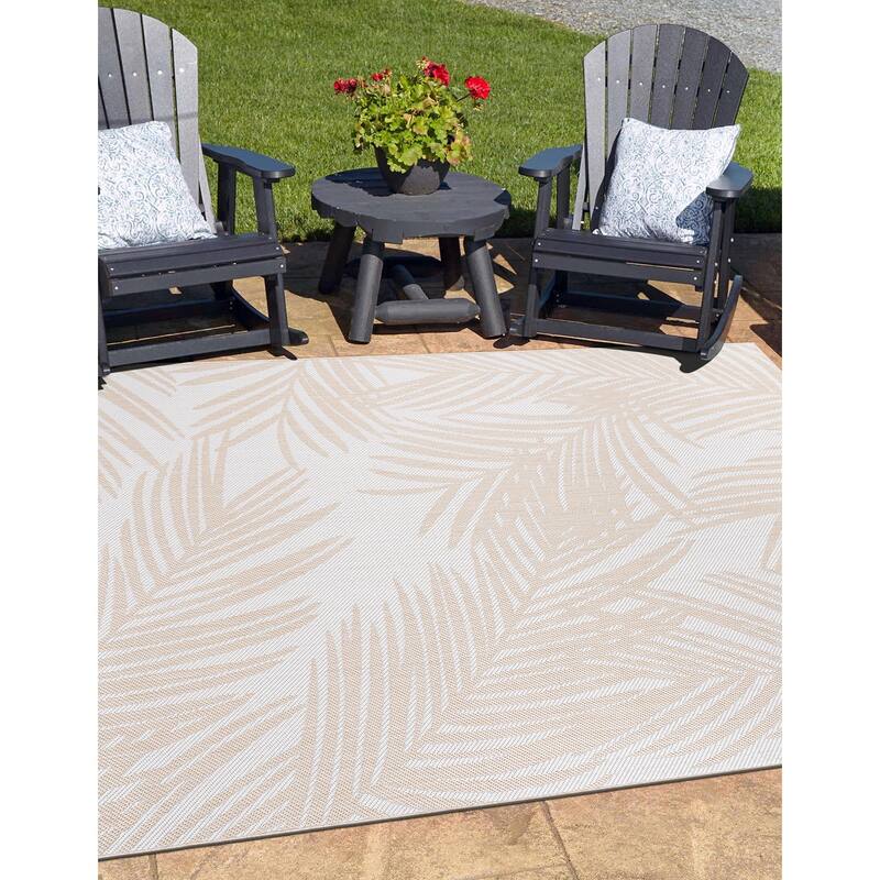 World Rug Gallery Contemporary Distressed Leaves Textured Flat Weave Indoor/Outdoor Area Rug - 5' X 7' - Natural