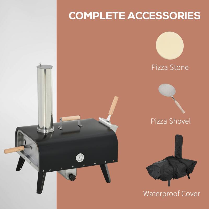 Outsunny Outdoor Pizza Oven with 12" Rotating Stone, Peel and Cover, Portable Pellet Wood Fired Pizza Maker with Foldable Legs