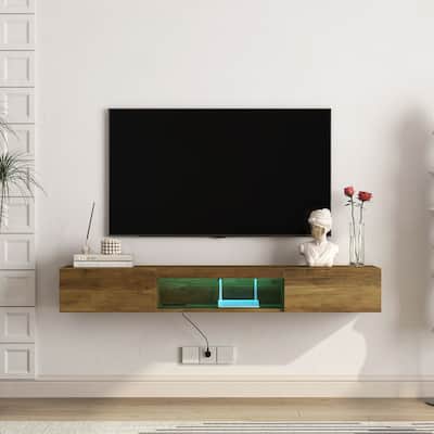 62.99" Floating TV Stand with Large Storage Space, LED Lights and Power Outlet for TVs Up to 60"