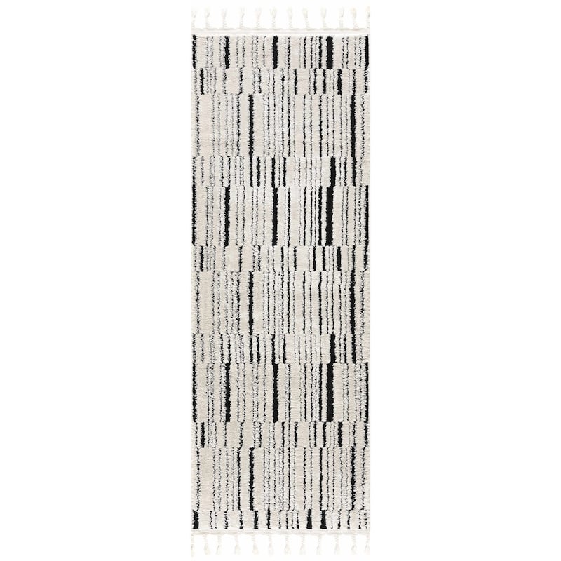 Hauteloom Azana Living Room, Bedroom Area Rug - Farmhouse - High Pile - Bone,Black - 5'3" x 7'