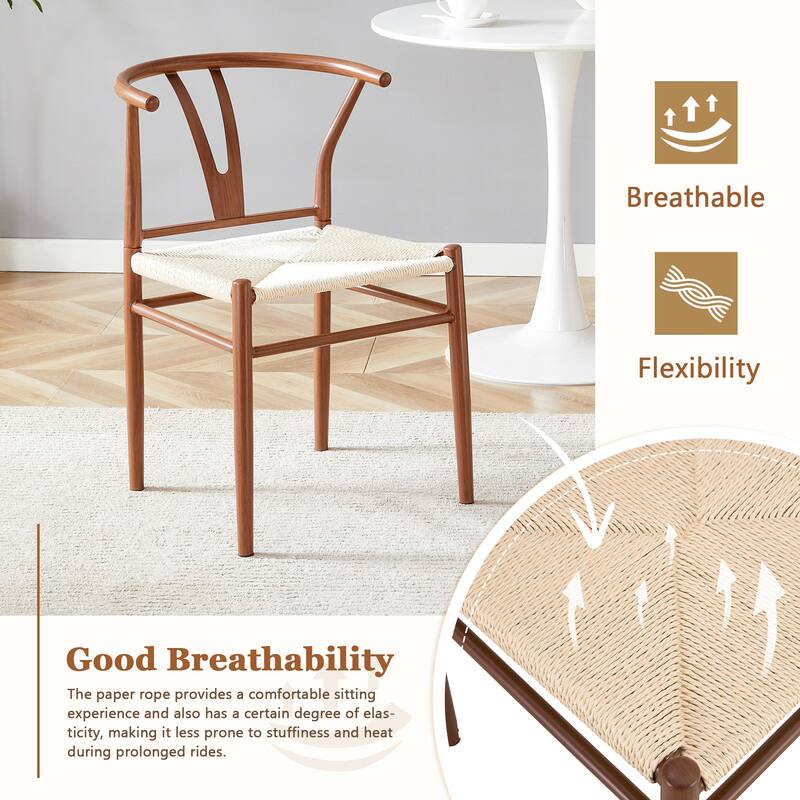 Y-shaped Medieval Style Armchair for Dining Table, Woven Seat (Set of 4)