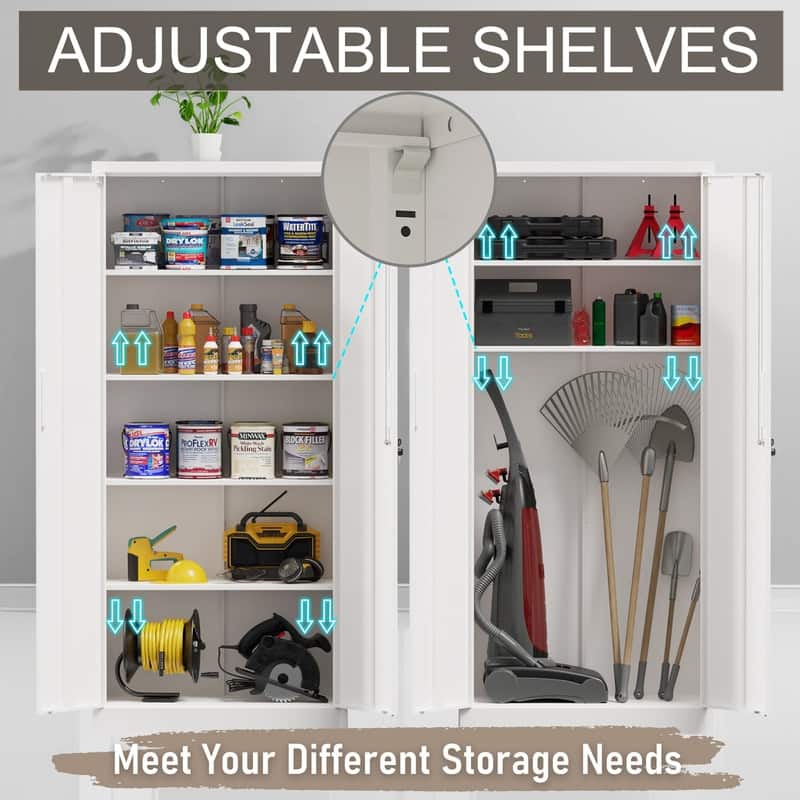 72"H Metal File Storage Cabinet with 2 Doors & 4 Adjustable Shelves