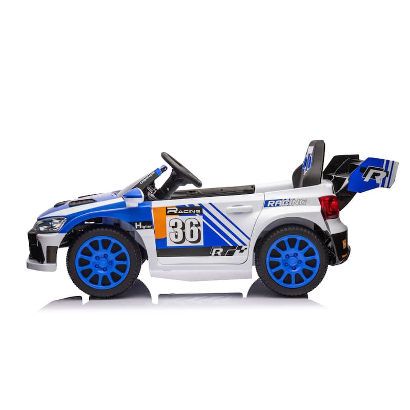 Electric Car for Kids with Seat Belts, Blue Battery Powered Electric Car with Battery Display, Racing Car Toy with Bluetooth