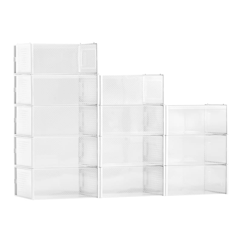 White Stackable Shoe Storage Boxes with Clip Lock Door, Ventilation and Tool-Free Assembly - 13.1 x 9.1 x 5.7 in