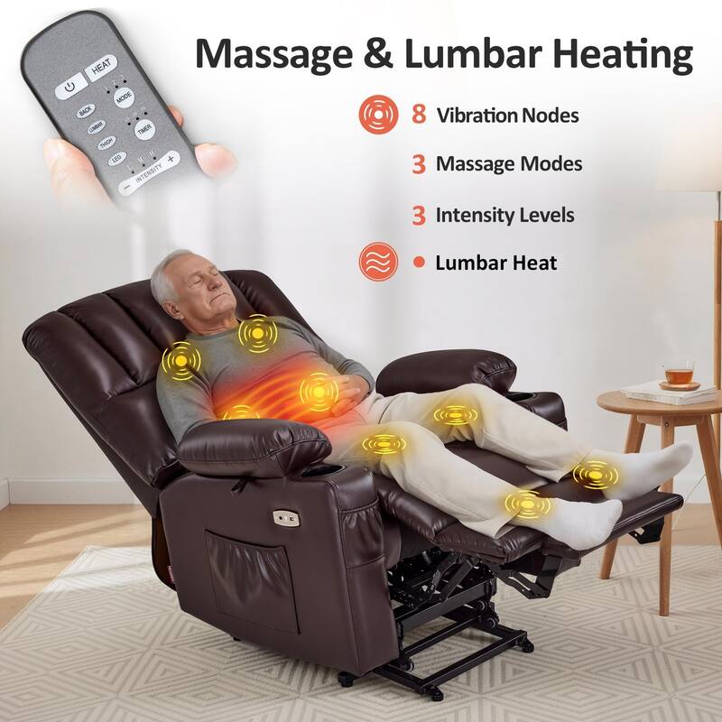 MCombo Power Lift Recliner Chair, Massage and Heat for Elderly, Extended Footrest,Cup Holders, USB Ports 7095