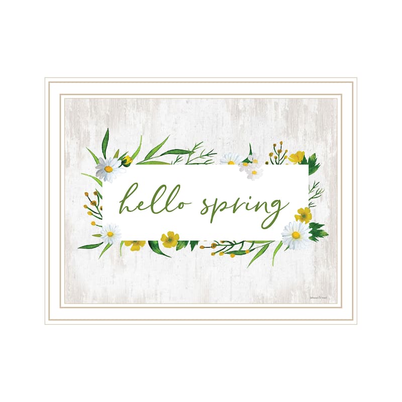 TrendyDecor4U Contemporary "Hello Spring" Framed Print Wall Art - White