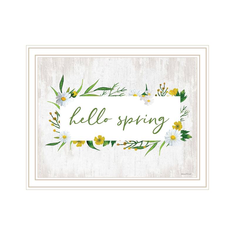 TrendyDecor4U Contemporary "Hello Spring" Framed Print Wall Art - White