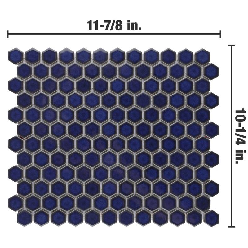 Merola Tile Tribeca 1" Hex Glossy Cobalt 10-1/4" x 11-7/8" Porcelain Floor and Wall Tile