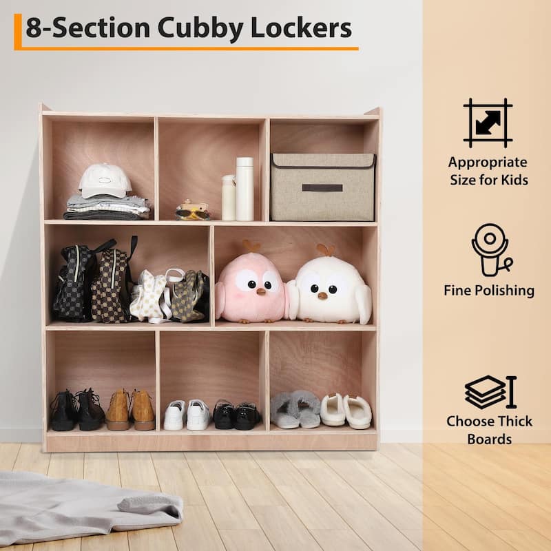8-Compartment Storage Cubby with 4 Casters & 2 Storage Boxes - Mobile Classroom Cabinet for Daycare, School
