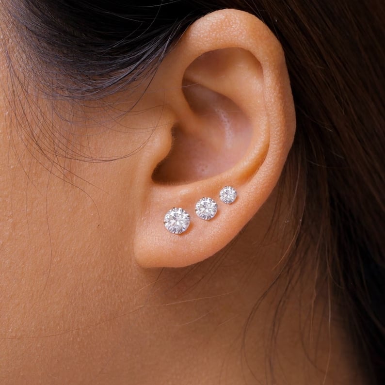 Curata 14k Yellow or White Gold Round Cubic Zirconia Basket-set Pushback Stud Earrings - 2mm -10mm