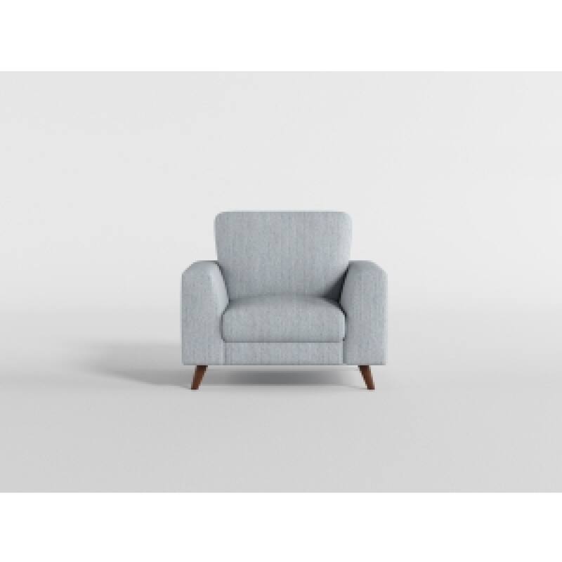 Ricca Armchair, Blue Gray Chenille, Foam, Angled Brown Wood Legs