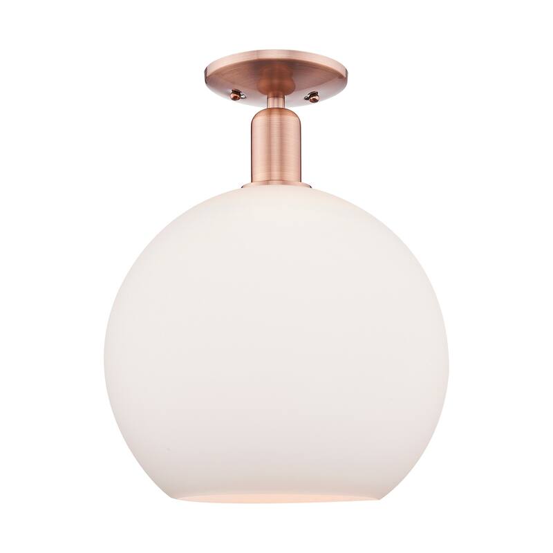Innovations Lighting 716-1C-16-12 Athens Semi-Flush Athens 12" Wide - Antique Copper / Matte White