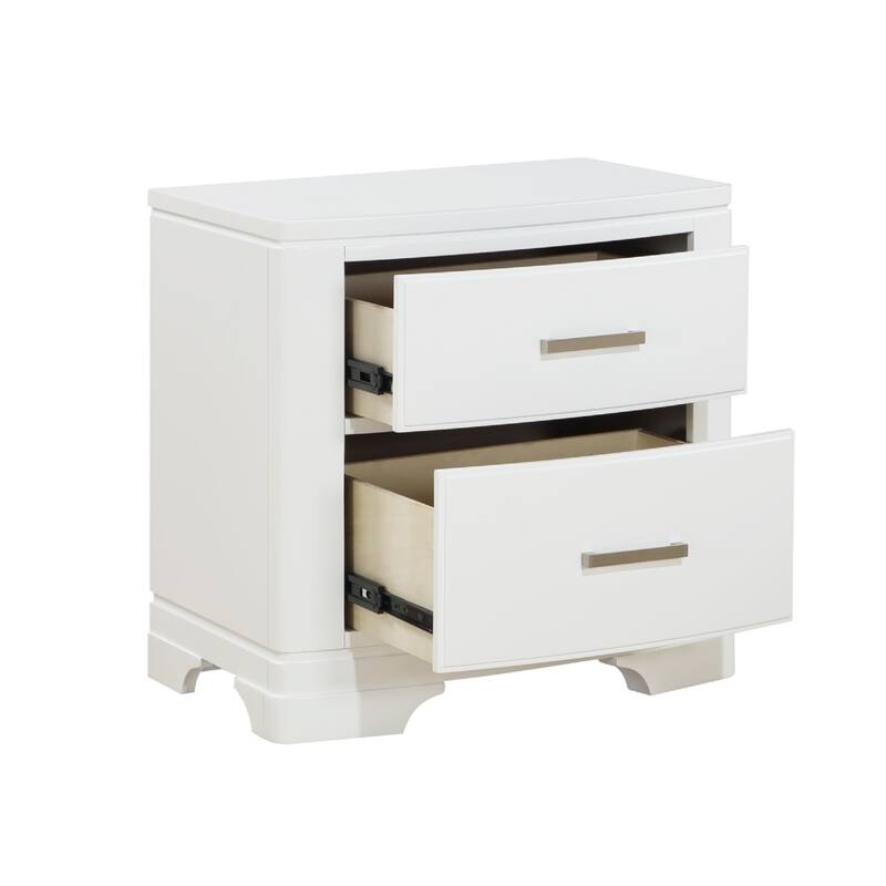 Hudy 2 Drawer Nightstand, Metal Handles, 26 Inch, White Birch Veneer
