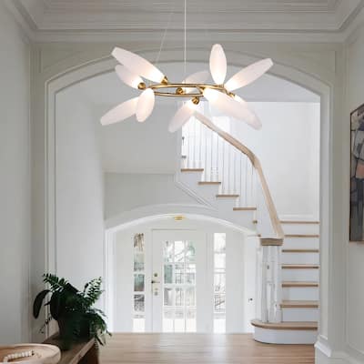 10-Light Ring Pendant Lamp in Gold Finish Art Glass Gem Branch Chandelier