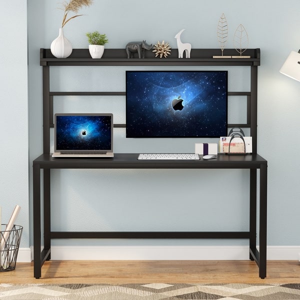 Shop Computer Desk With Dual Monitor Mount And Hutch 55 Inch