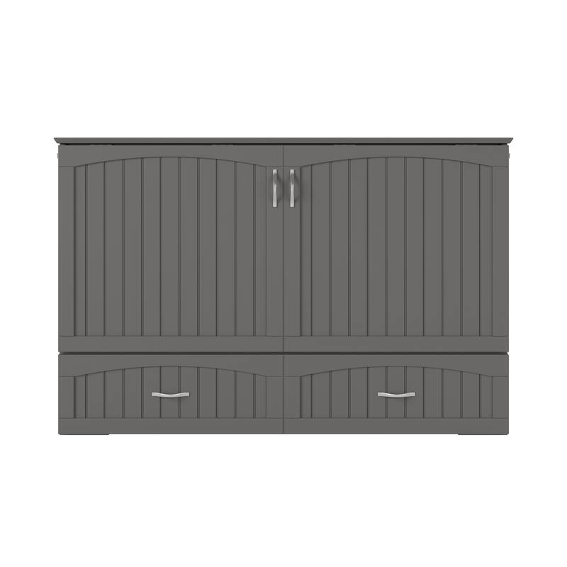 Aspen Queen Murphy Bed Chest with 6" Mattress, Storage Drawer & Built-In Charger in Grey