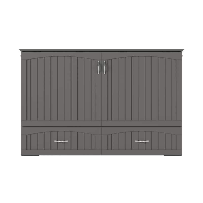 Southampton Queen Murphy Bed Chest with 6" Mattress, Storage Drawer & Built-In Charger in Grey