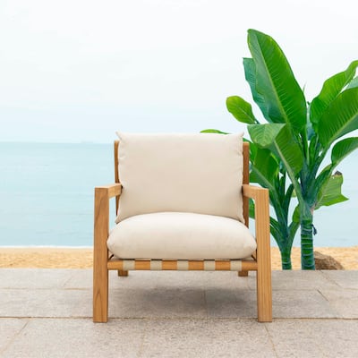 SAFAVIEH Couture Trinidad Brazilian Teak Patio Chair - 30"W x 39"D x 30"H
