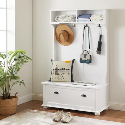Modern Classic Hall Tree with Shoe Rack Bench and Coat Hooks for Hanging Storage
