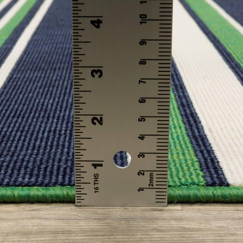 Harlowe Preppy Stripe Green/ Navy Area Rug