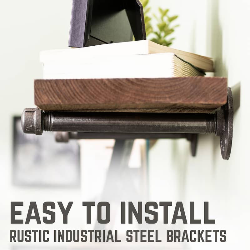 Restore Wood 36 in. Wall Shelf Straight Steel Pipe Brackets, Set of 2