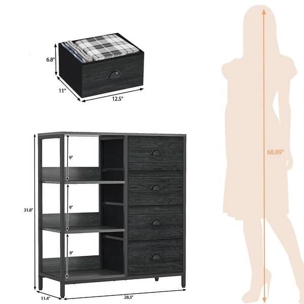 black dresser with shelves Suki 5 Drawer Tall Boy Dresser - Burnished Black main image 0