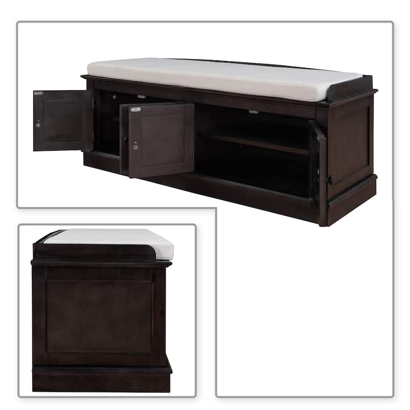 Classic Vintage Wooden Storage Bench with Two Cabinets
