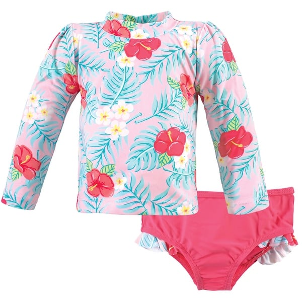 slide 1 of 1, Hudson Baby Toddler Girl Swim Rashguard Set, Tropical Floral 2T - Tropical Floral