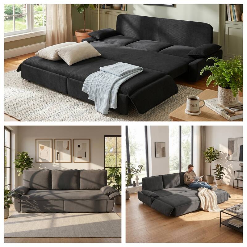 Homy Casa 73.2''/94.5" Queen/King Pull Out Sofa Bed, 3-in-1 Corduroy/Velvet Sleeper Couch