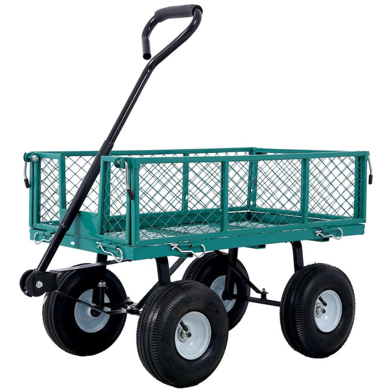 Steel Garden Cart Tools Cart with Removable Sides, 550 lb Capacity - 34" W x 18" D x 22" H - Green