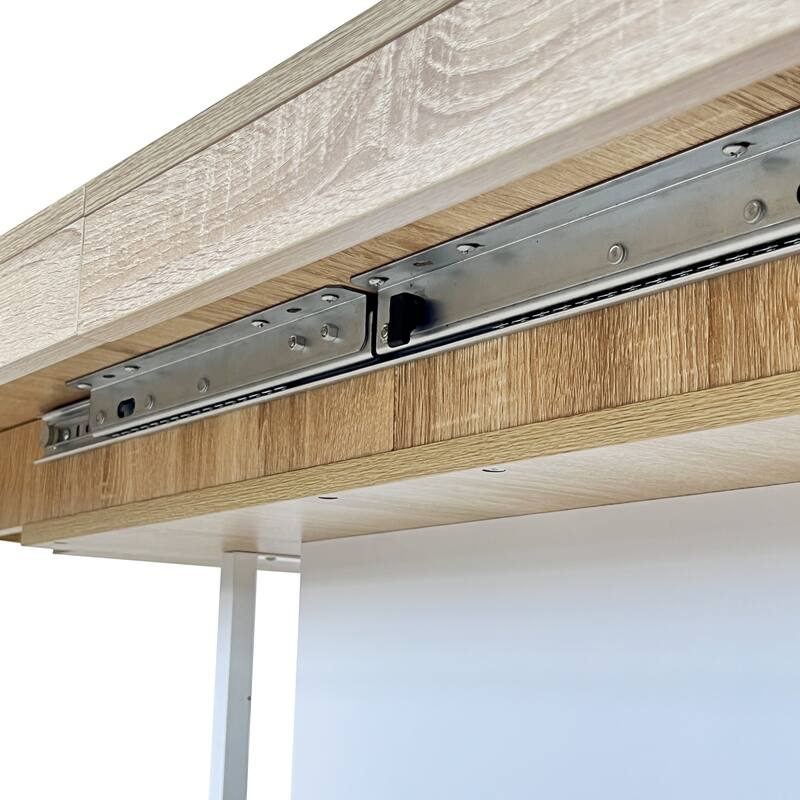 Extendable Dining Table, Wood Kitchen Table for 6-10 People, Large Home Office Table with Thick Top & Wide Feet