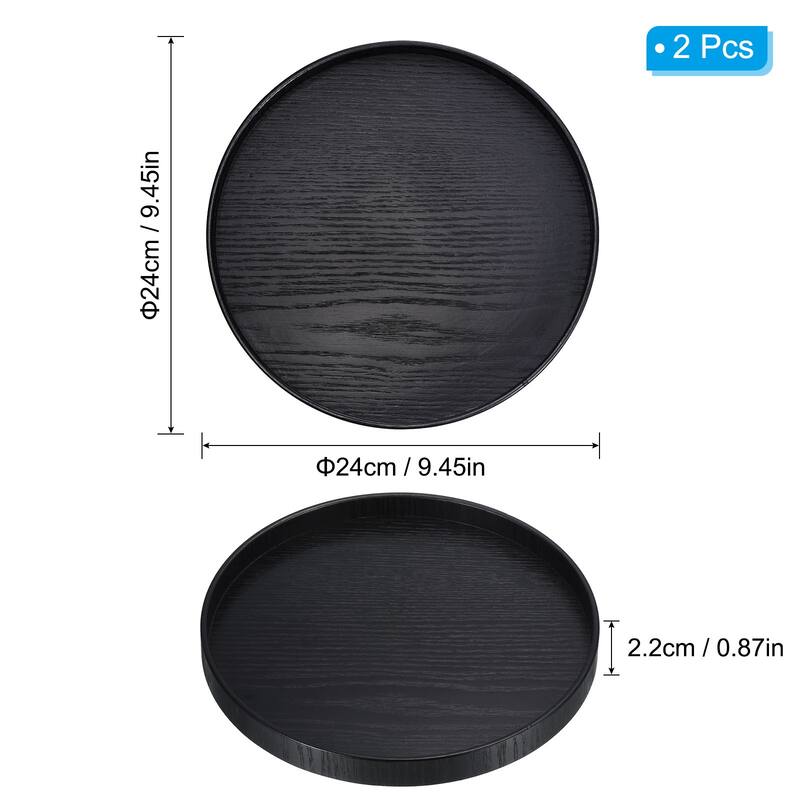 2pcs Wood Serving Tray Round Decorative Platter Home Kitchen Table - 9 Inch