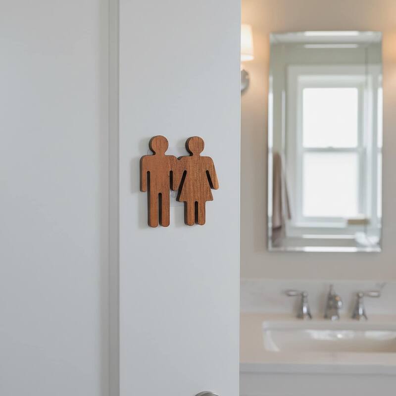 Wooden Restroom Door Sign - 4"L x 0.5"W x 4"H