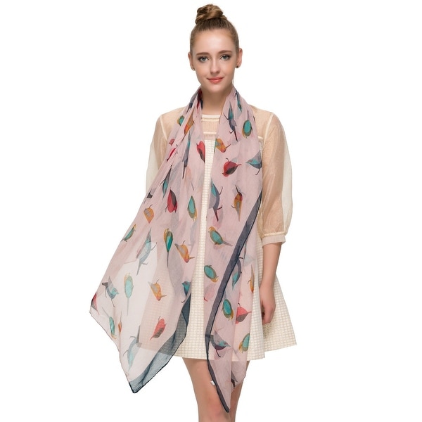 Elegant Women Bird Print Soft Long Scarf Wrap Shawl - 69 inches x 35 inches